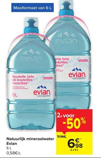 Carrefour Natuurlijk mineraalwater Evian 6L aanbieding