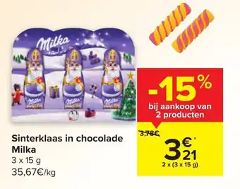 Carrefour Sinterklaas in chocolade Milka 3 x 15g aanbieding