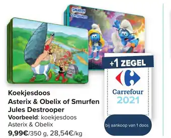 Carrefour Koekjesdoos Asterix & Obelix of Smurfen Jules Destrooper 350g aanbieding