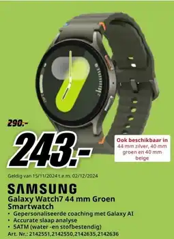 MediaMarkt SAMSUNGGalaxy Watch7 44 mm Groen Smartwatch aanbieding