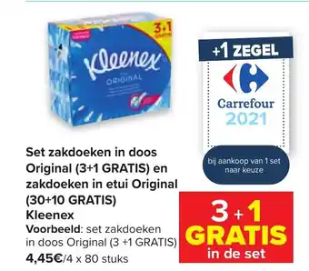 Carrefour Set zakdoeken in doos Original 3+1 gratis en zakdoeken in etui Original 30+10 gratis aanbieding