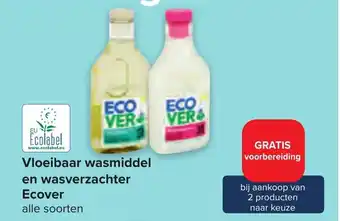 Carrefour Vloeibaar wasmiddel en wasverzachter Ecover aanbieding