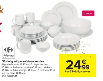 Carrefour 32-delig wit porseleinen servies aanbieding