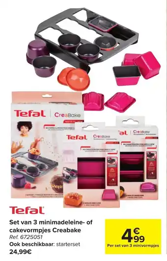 Carrefour Tefal Set van 3 minimadeleine- of cakevormpjes Creakbake aanbieding