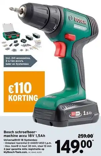 GAMMA Bosch bosch schroefboormachine accu 18v 1,5ah aanbieding