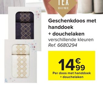 Carrefour Geschenkdoos met handdoek + douchelaken aanbieding