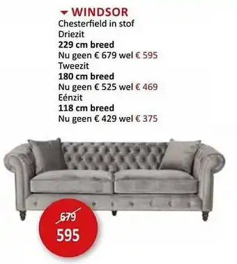 Windsor chesterfield in stof driezit