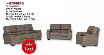 Weba Barbiero salon in leder driezit tweezit + éénzit aanbieding