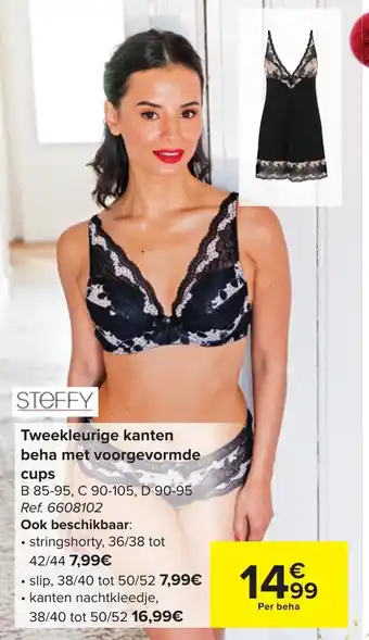 Carrefour Tweekleurige kanten beha vet voorgevormde cups aanbieding