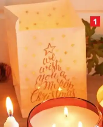 Papieren zak Kerst 4 stuks + 4 maxitheelichtjes