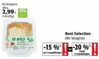 Colruyt Boni selection lasagne bio bolognese aanbieding