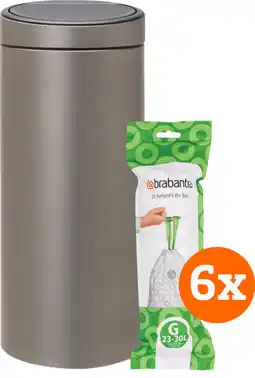 Coolblue Brabantia Touch Bin 30 Litres Platinum + Sacs Poubelle (120 pièces) aanbieding