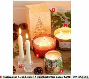 Carrefour Papieren zak kerst 4 stuks + 4 maxitheelichtjes spaas aanbieding