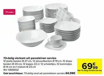 Carrefour 73-delig vierkant wit porseleinen servies aanbieding