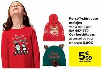 Carrefour Kerst-t-shirt voor meisjes aanbieding