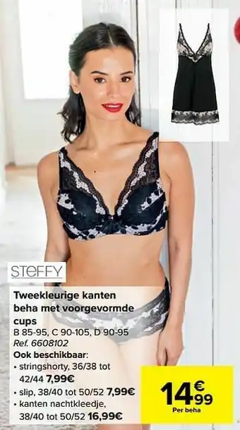 Carrefour Tweekleurige kanten beha met voorgevormde cups aanbieding