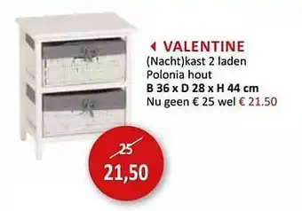 Valentine nacht kast 2 laden B 36x D 28cm x H 44cm