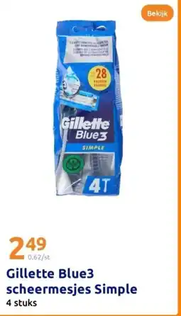 Action Gillette Blue3 scheermesjes Simple aanbieding