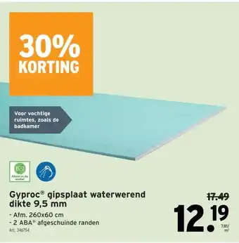 GAMMA GyprocⓇ gipsplaat waterwerend dikte 9,5 mm aanbieding