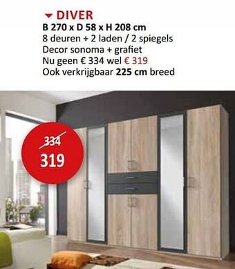 Weba Diver 8 deuren + 2 laden - 2 spiegels aanbieding