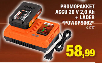 Hubo Promopakket Accu 20 V 2,0 Ah + Lader "POWDP9062" aanbieding