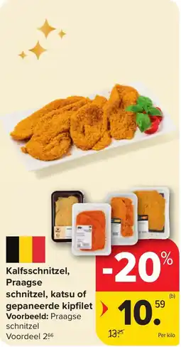 Carrefour Kalfsschnitzel, Praagse schnitzel, katsu of gepaneerde kipfilet aanbieding