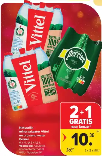 Carrefour Natuurlijk mineraalwater Vittel en bruisend water Perrier aanbieding