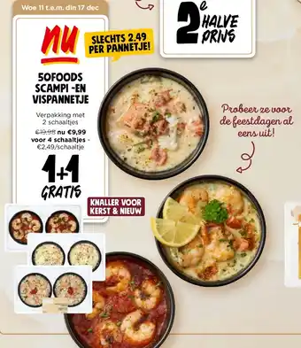 Jumbo 50Foods SCAMPI -EN VISPANNETJE Verpakking met 2 schaaltjes aanbieding