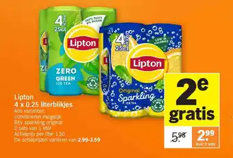 Albert Heijn Lipton 4 x 0.25 literblikjes aanbieding