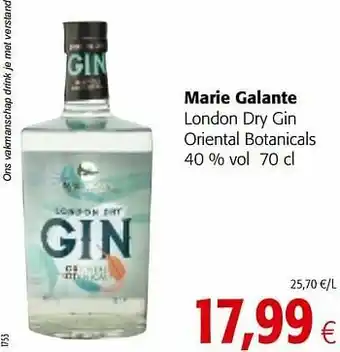 Colruyt Marie galante london dry gin oriental botanicals aanbieding