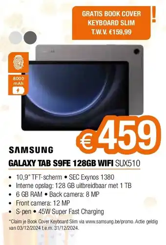 Expert Samsung GALAXY TAB S9FE 128GB WIFI SUX510 aanbieding