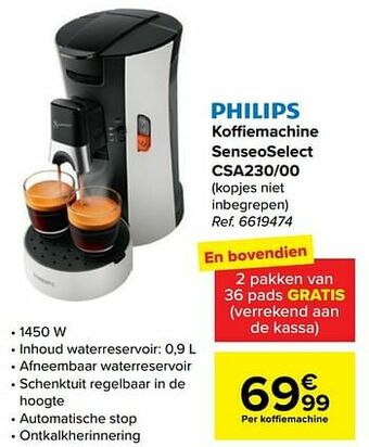 Carrefour Philips koffiemachine senseoselect csa230-00 aanbieding