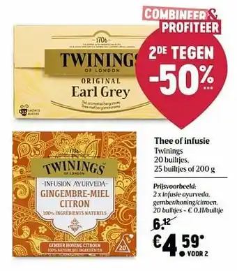 Delhaize Thee of infusie twinings infusie ayurveda gember-honing-citroen aanbieding