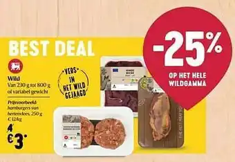 Delhaize Hamburgers van hertenvlees aanbieding
