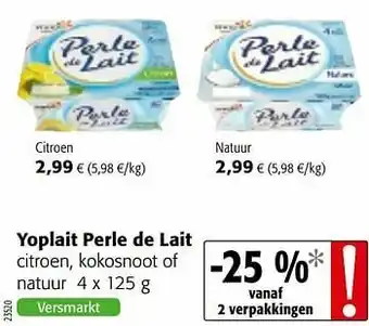Colruyt Yoplait perle de lait citroen, kokosnoot of natuur aanbieding