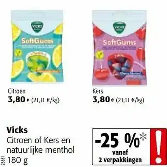 Colruyt Vicks citroen of kers en natuurlijke menthol aanbieding