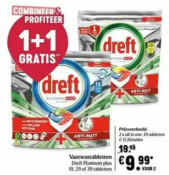 Delhaize Vaatwastabletten dreft platinum plus all in one aanbieding