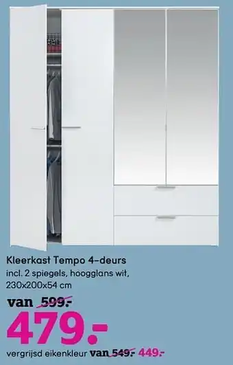 Kleerkast tempo 4-deurs 230x200x54 cm