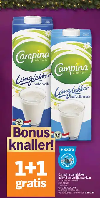 Albert Heijn Campina Langlekker halfvol en vol literpakken aanbieding