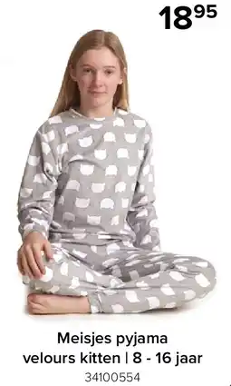 Euroshop Meisjes pyjama velours kitten | 8 - 16 jaar aanbieding