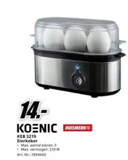 MediaMarkt Koenic huismerk KEB 3219 eierkoker aanbieding