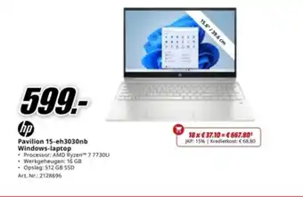 MediaMarkt HP pavilion 15-EH3030NB windows-laptop aanbieding