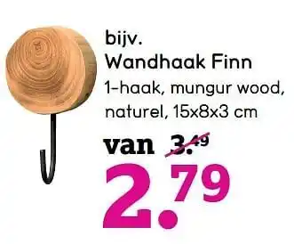 Leen Bakker Wandhaak finn 15x8x3 cm aanbieding