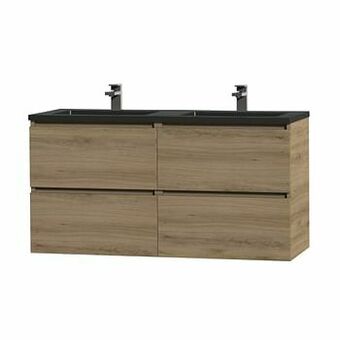 GAMMA Tiger Karlo badkamermeubel 120 cm chalet eiken met dubbele wastafel zwart aanbieding