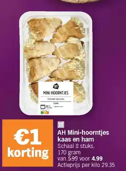 Albert Heijn AH Mini-hoorntjes kaas en ham aanbieding