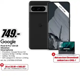 MediaMarkt Google Pixel 8 Pro 128 GB Obsidian Smartphone aanbieding