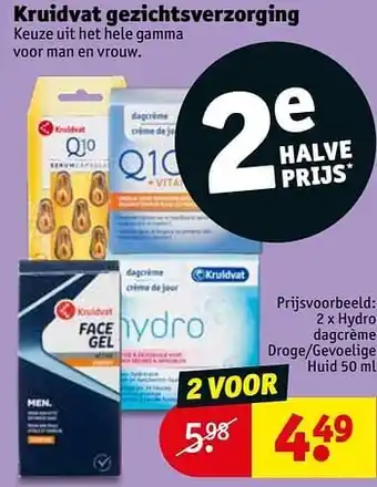 Kruidvat Kruidvat gezichtsverzorging hydro dagcrème droge-gevoelige huid 50ml aanbieding