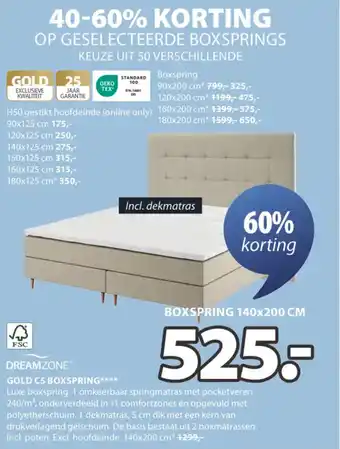 Jysk Dreamzone gold c5 boxspring aanbieding