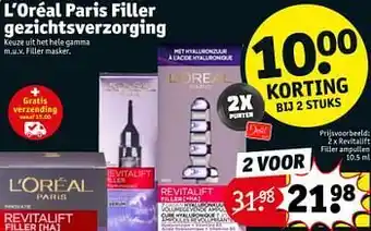 Kruidvat L’Oréal Paris Filler gezichtsverzorging Revitalift Filler ampullen aanbieding