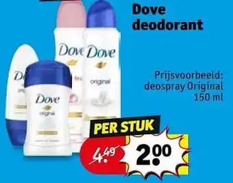 Kruidvat Dove deodorant deospray original 150ml aanbieding